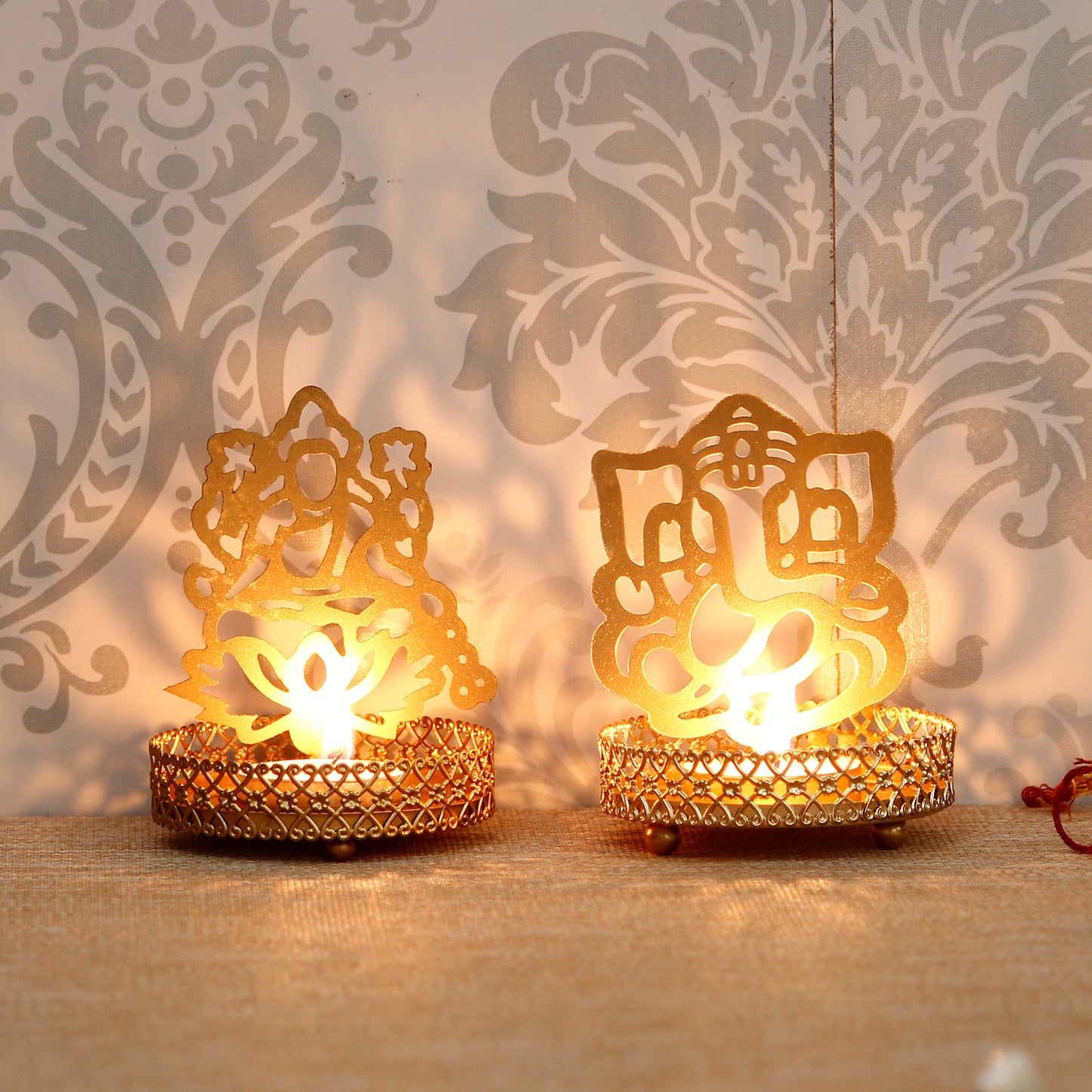 Lord Ganesha and Lakshmi Shadow Tea Light Holder