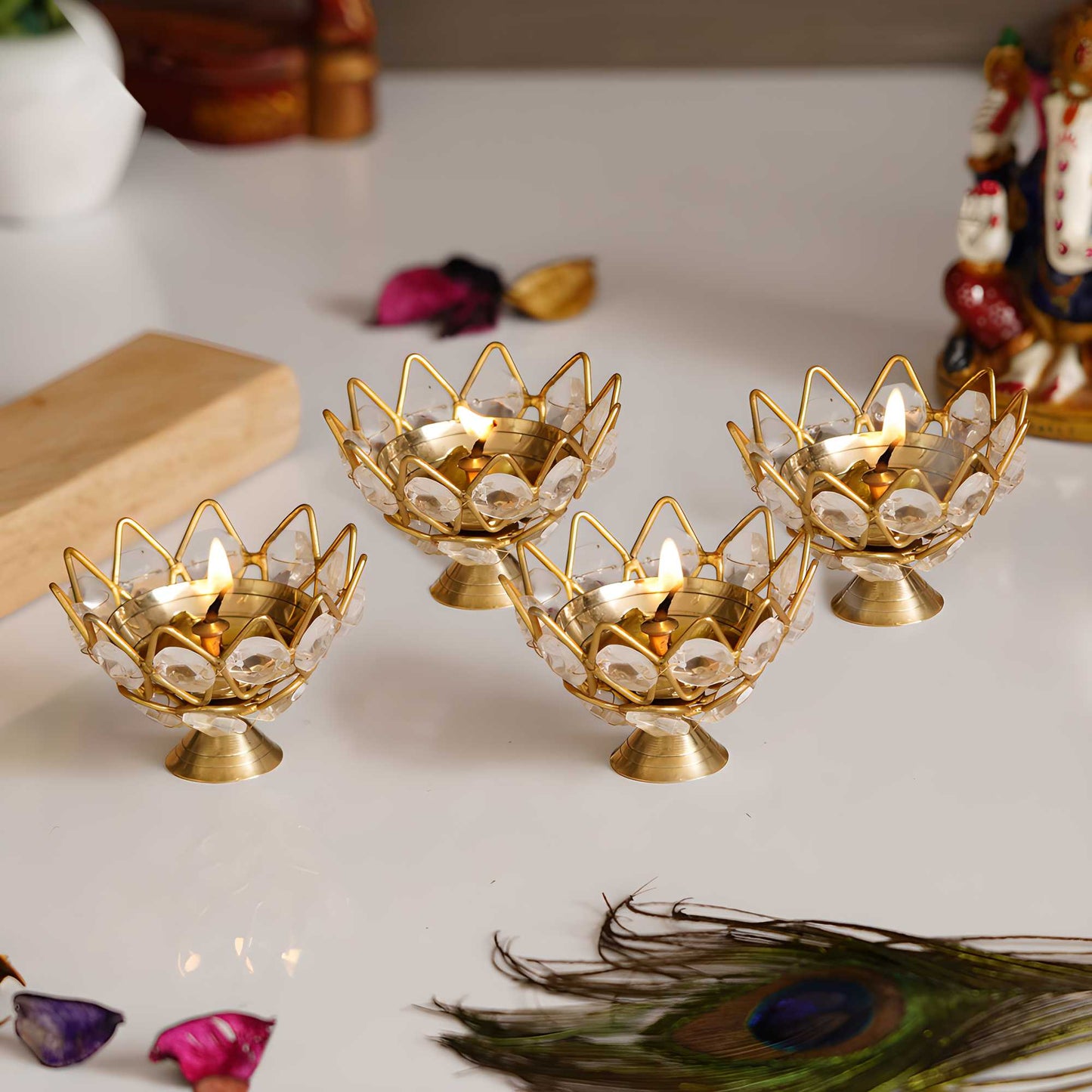 Lotus Shape Crystal Tea Light Holder