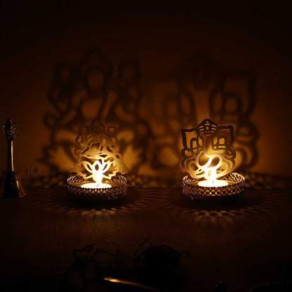 Lord Ganesha and Lakshmi Shadow Tea Light Holder