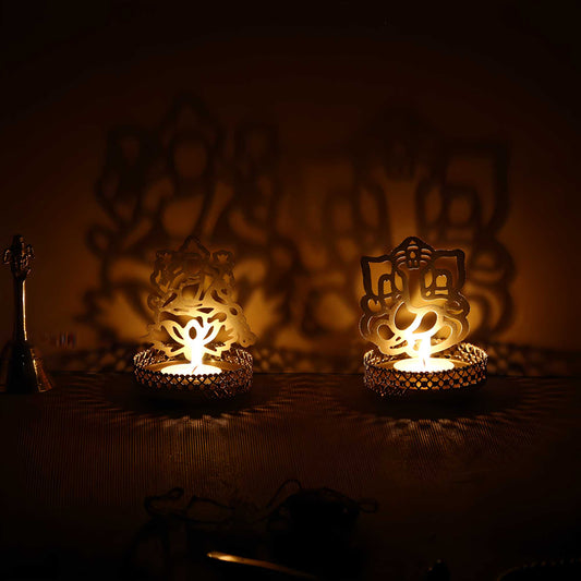 Lord Ganesha and Lakshmi Shadow Tea Light Holder